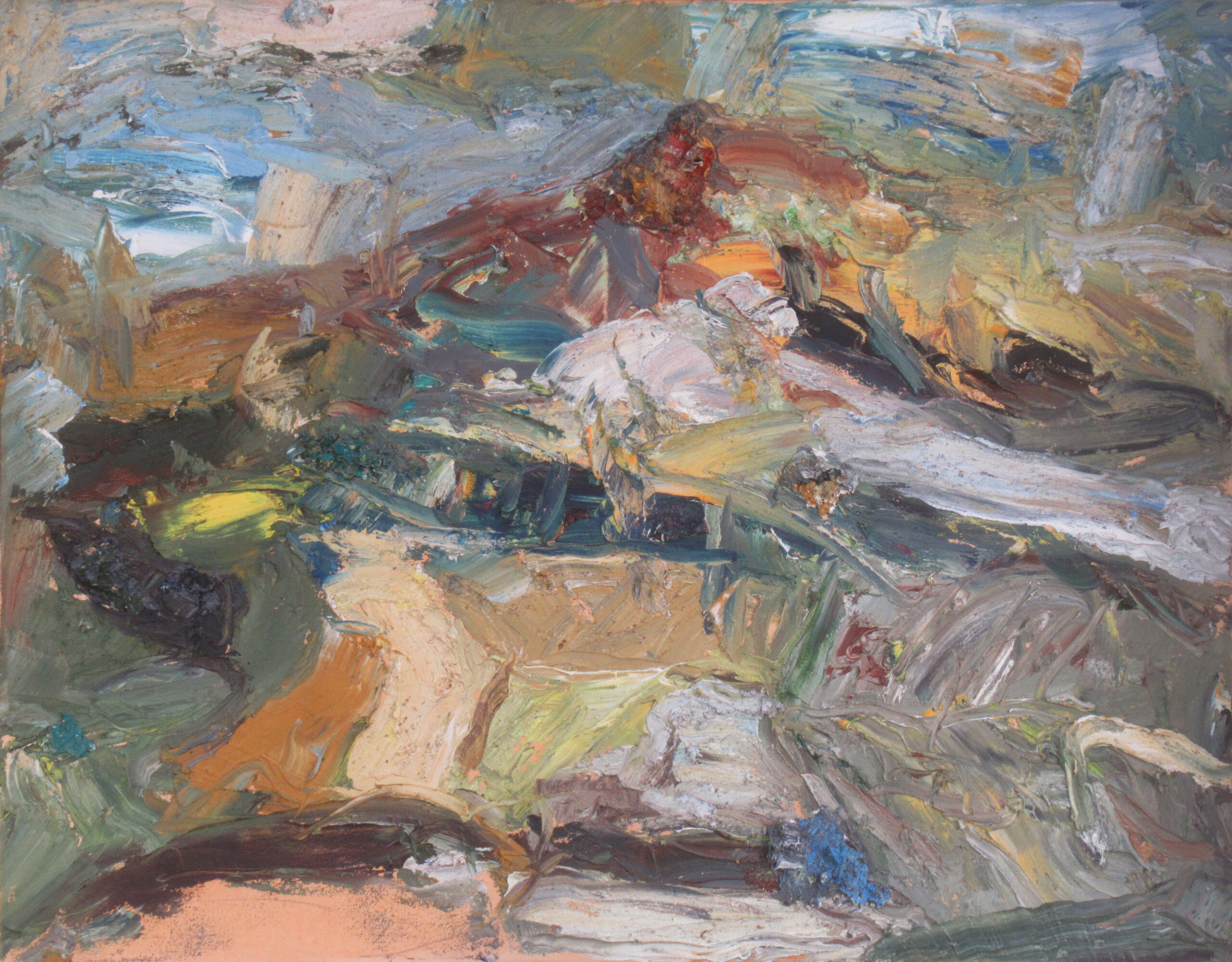 Gemalter bunter Berg in Ölfarben